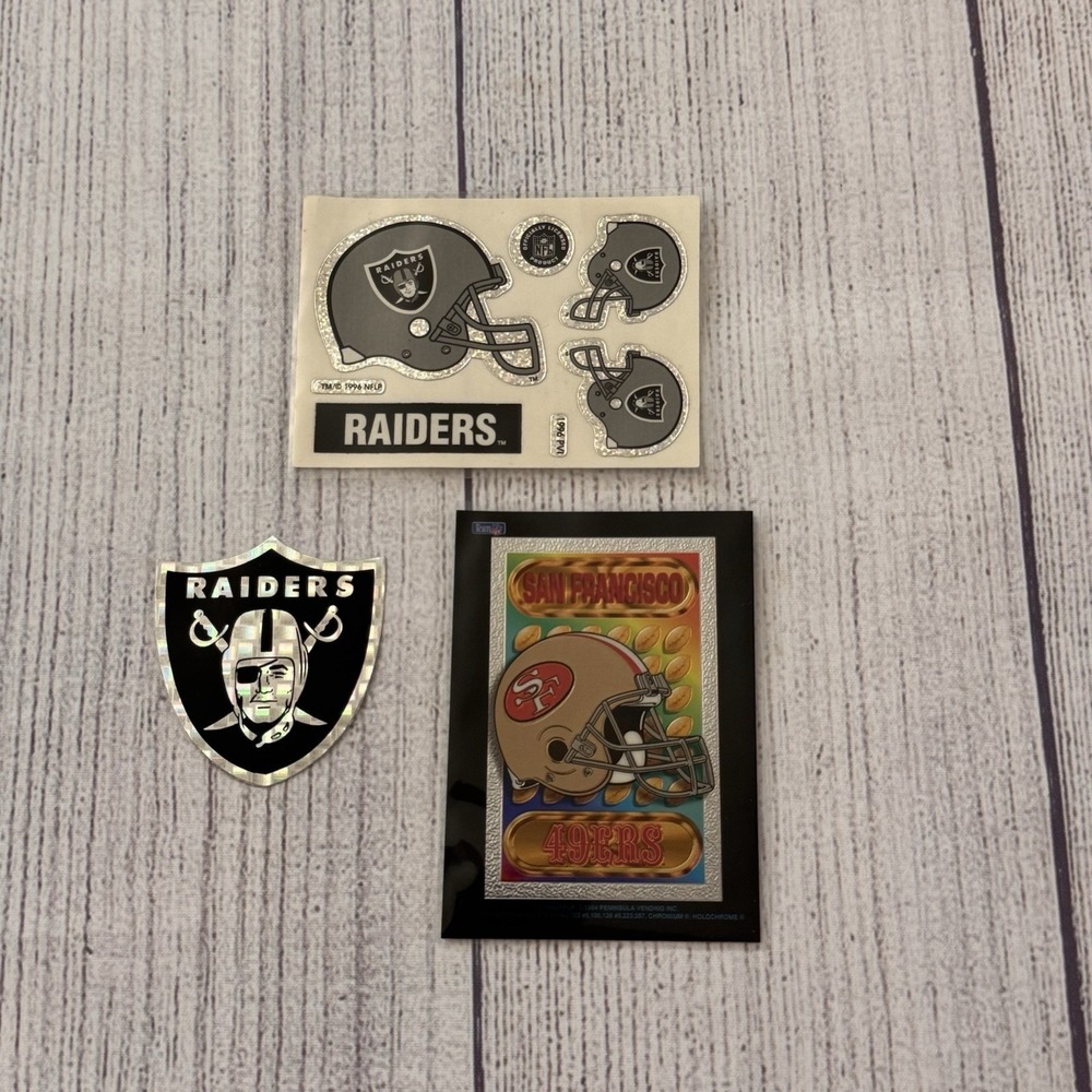 Vintage Oakland Raiders & San Francisco 49ers NFL Sticker Card Lot 1994 1996‎